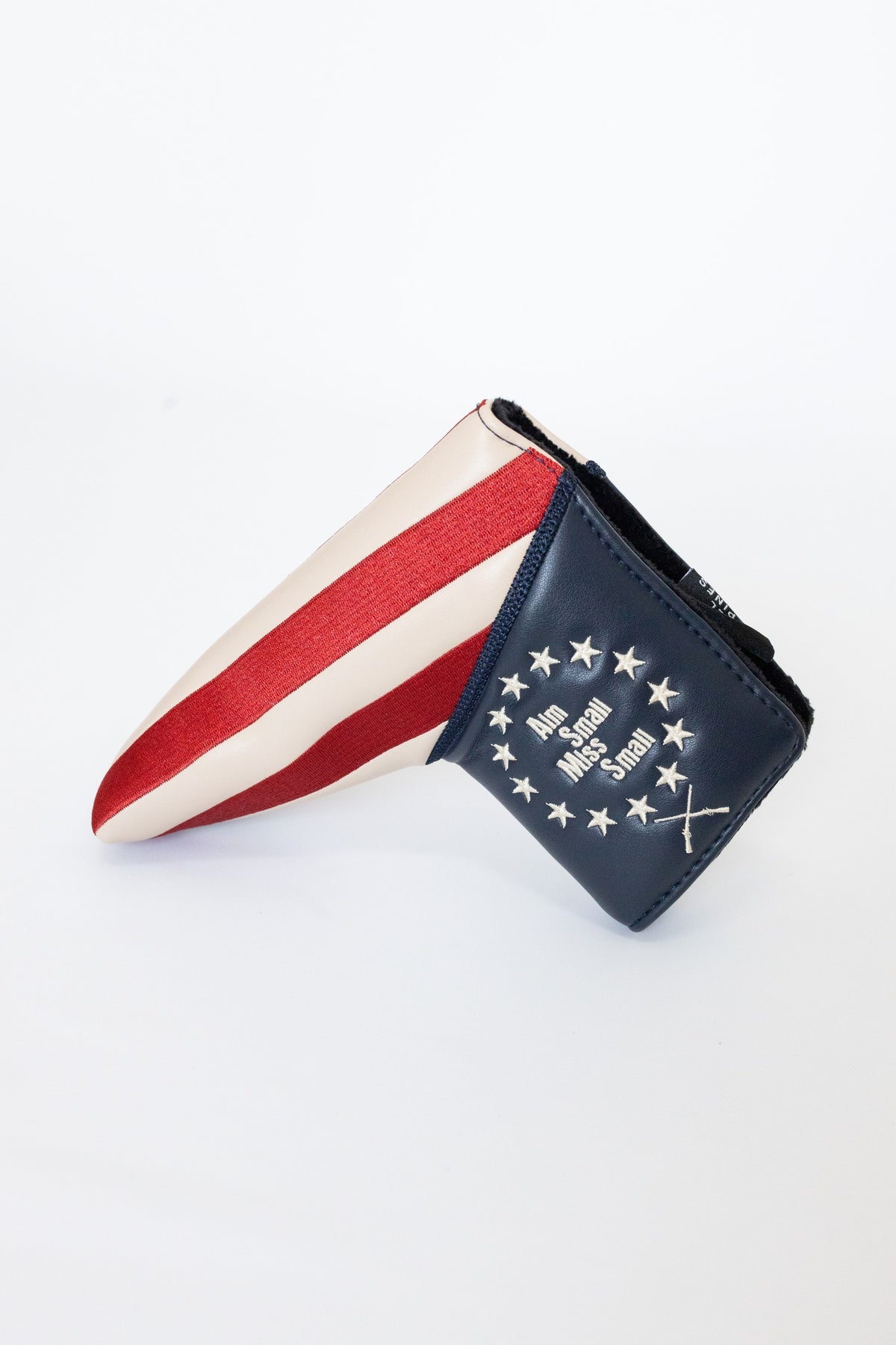 "Aim Small Miss Small" blade putter cover by Tall Pines Golf, left side