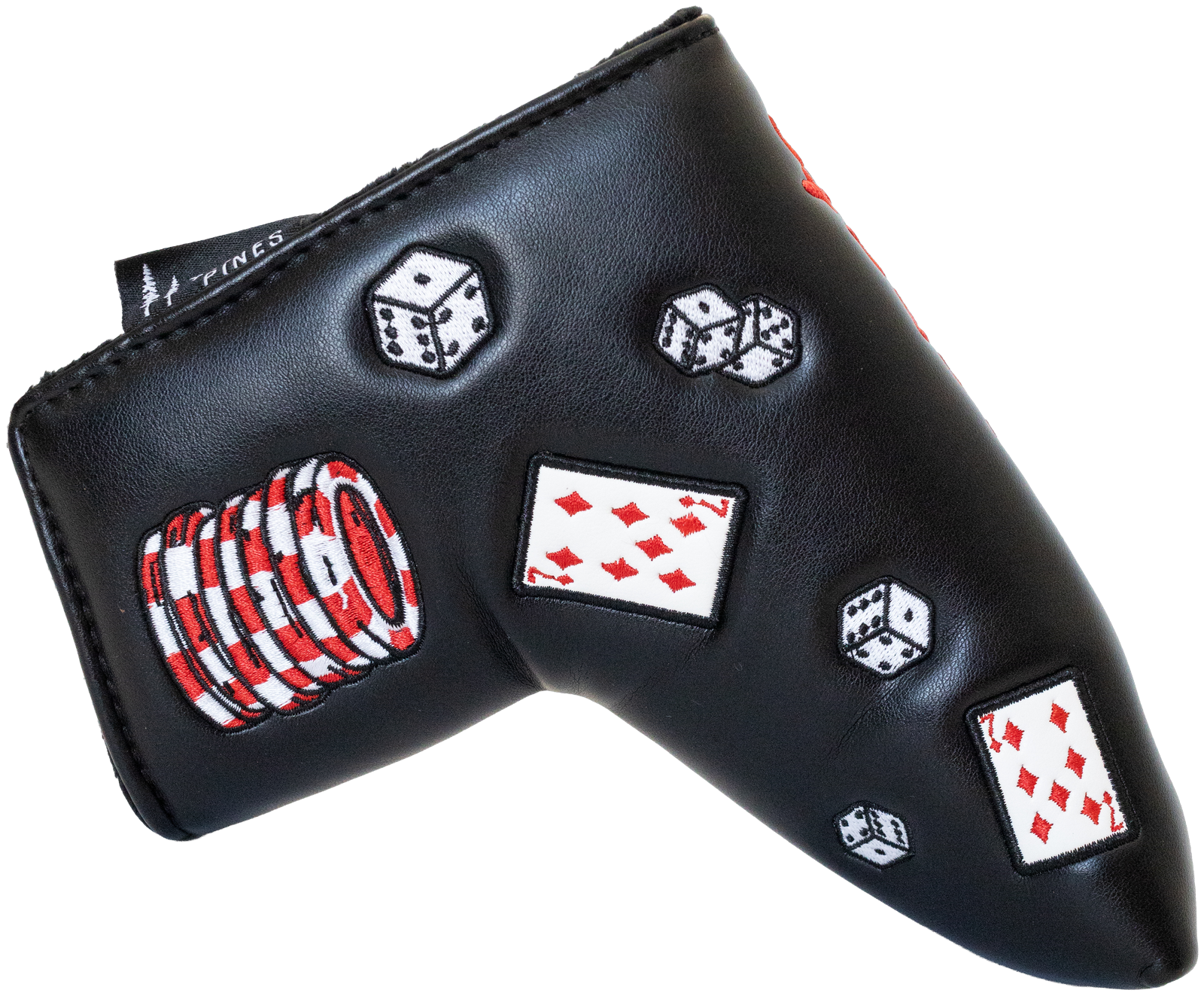 "Degenerate" blade putter cover by Tall Pines Golf, left side