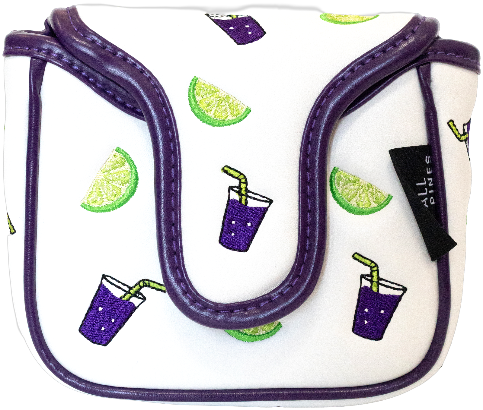 "Double Transfusion" mallet putter cover by Tall Pines Golf, front view